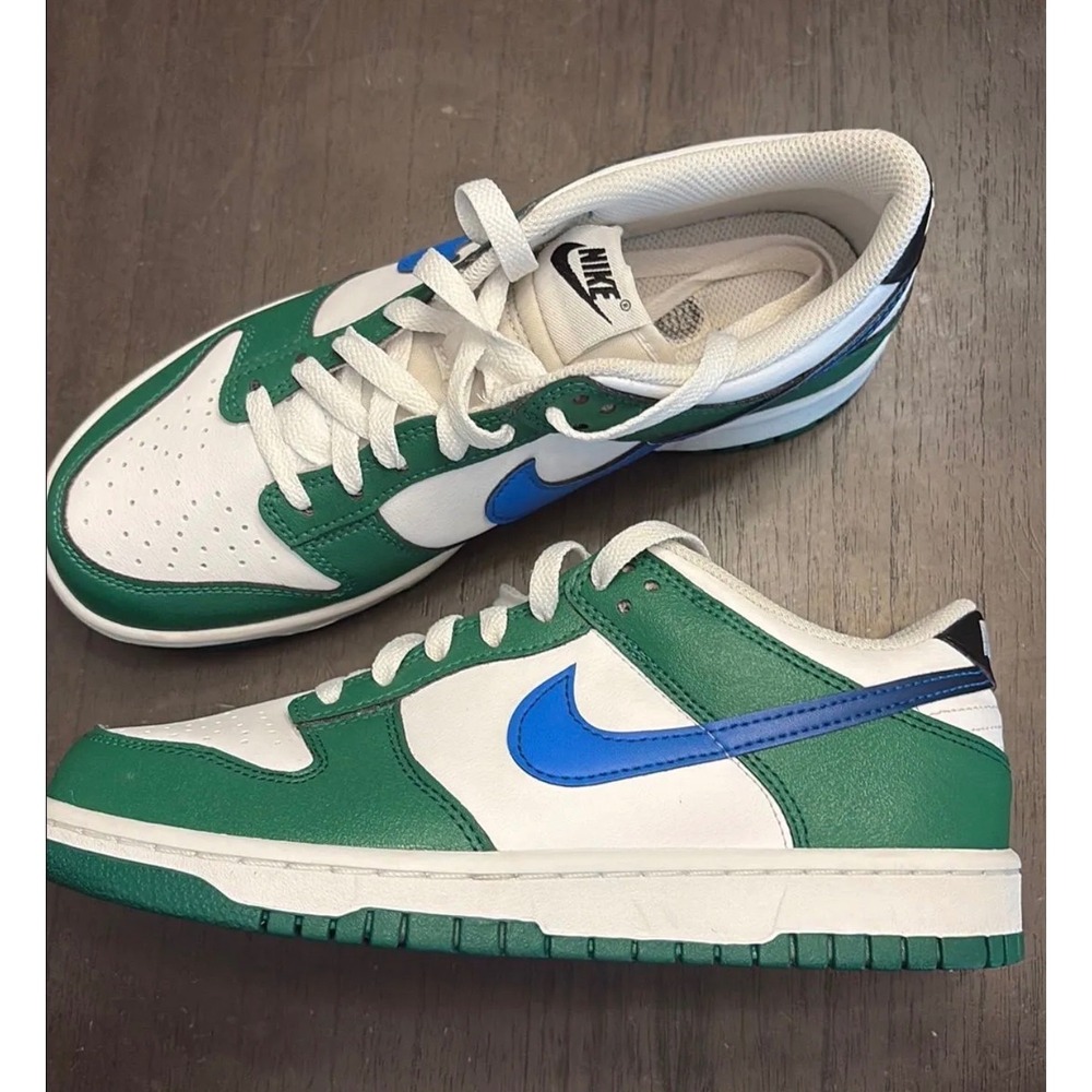 Nike Dunk Low GS Green Blue White Leather Sneakers DH9765-102 Kids Size 6Y